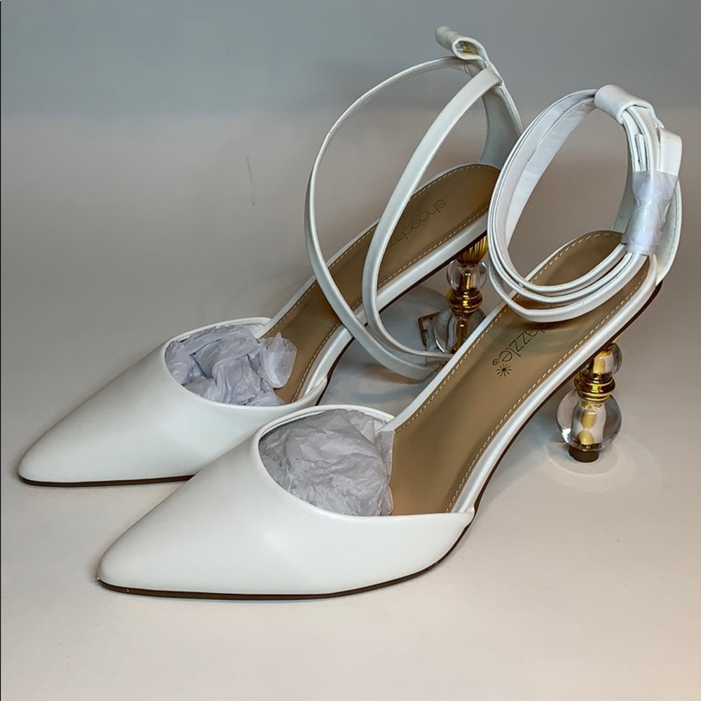 Shoedazzle White Heels Clear Gold Size EU 40